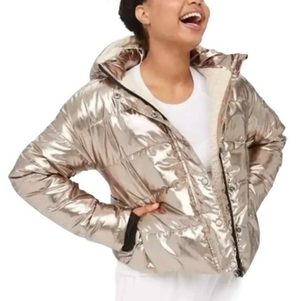 Aerie Offline Sherpa Lined Puffer Jacket, Shiny Gold Metallic